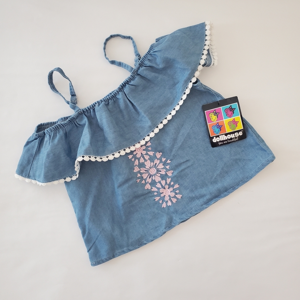 3/$25 New Dollhouse chambray embroidered top